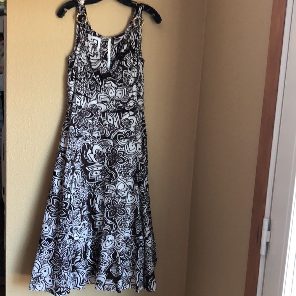 edward an maxi dress in dark brown on white zip back tiered skirt‎ fully lined 8